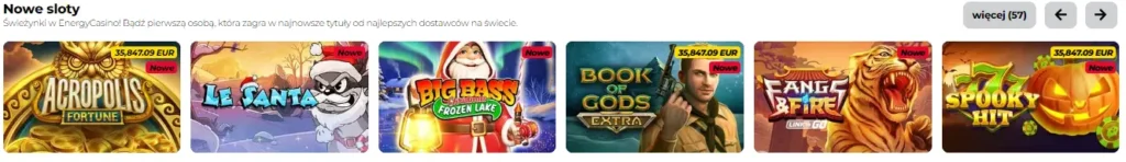 Różne gry kasynowe dostępne na platformie Energy casino