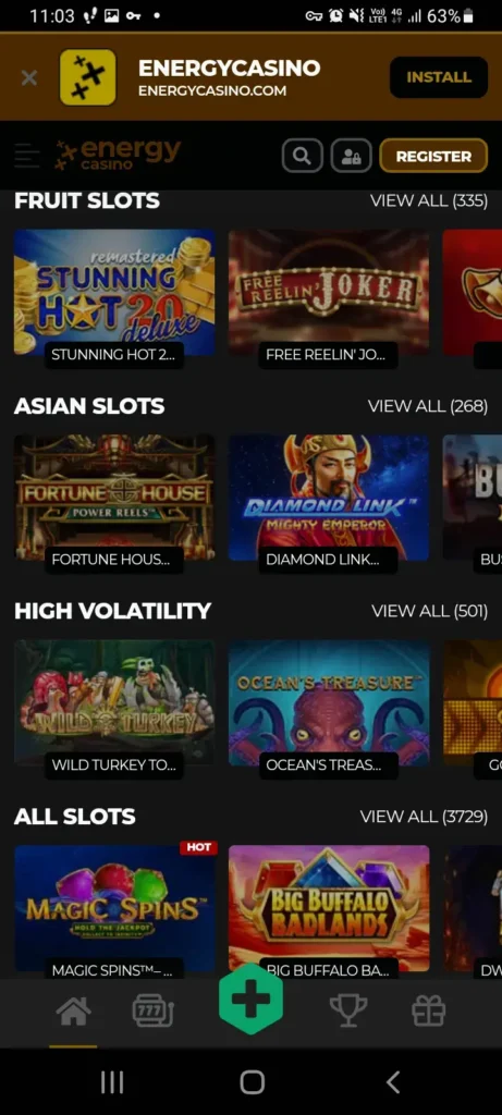 Aplikacja mobilna kasyna online Energy casino